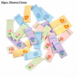 50pcs 3.9x1.5cm Cartoon Flower Embroidery Cloth Labels For Sewing Clothes Accessories DIY Crafts Supplies Washable Kids Bag Tags