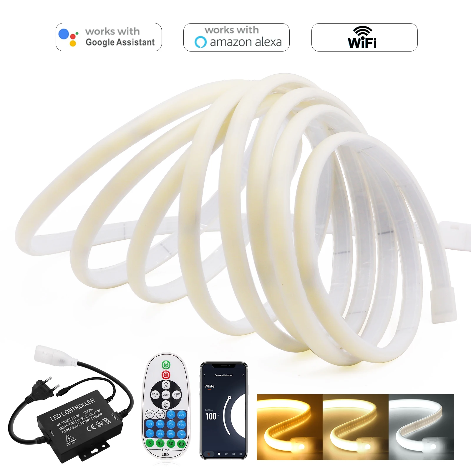 

AC 220V COB LED Strip WIFI APP Dimmerable Waterproof 288LEDs/M 3000K 4000K 6000K Home Decor Flexible Ribbon Tape Neon Light