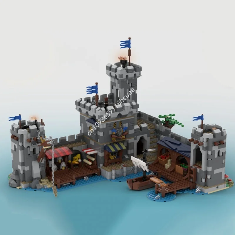 2357pcs MOC Middeleeuwse Kustmarkt Zwarte Valken Kasteel Modelbouw Speelgoedblokken DIY Idee Onderwijs Kerstcadeaus Baksteen Kinderen