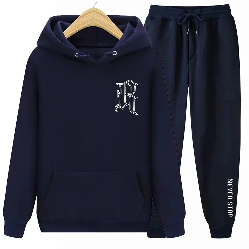 ชุดเสื้อฮู้ดลำลองและกางเกงลำลองสำหรับผู้ชาย ชุดกีฬาและกางเกงกีฬาสำหรับผู้ชายและผู้หญิง ชุดกันหนาวสำหรับผู้ชายในฤดูใบไม้ร่วงและฤดูหนาว