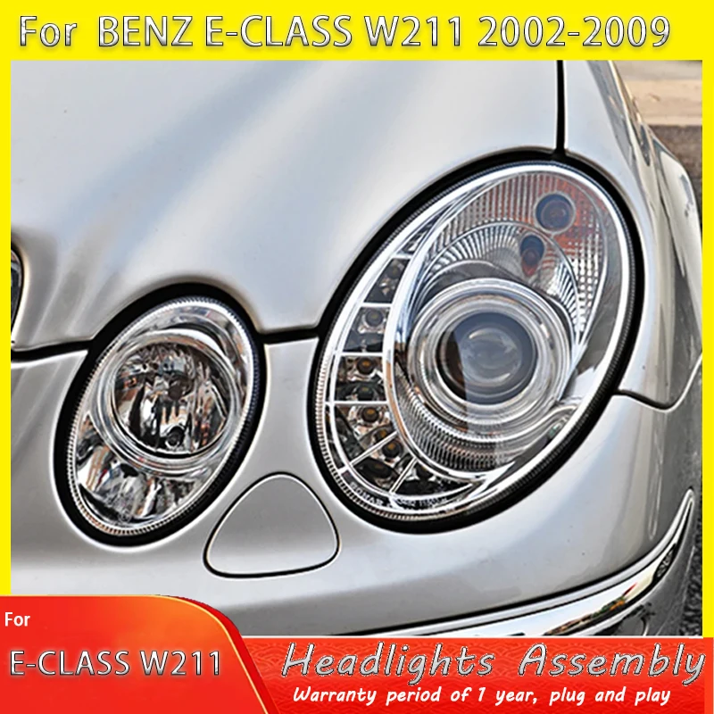 

Фара для Benz E Class W211, светодиодная фара 2002-2009, фары E280 DRL, указатель поворота, дальний свет, линза проектора «ангельский глаз»