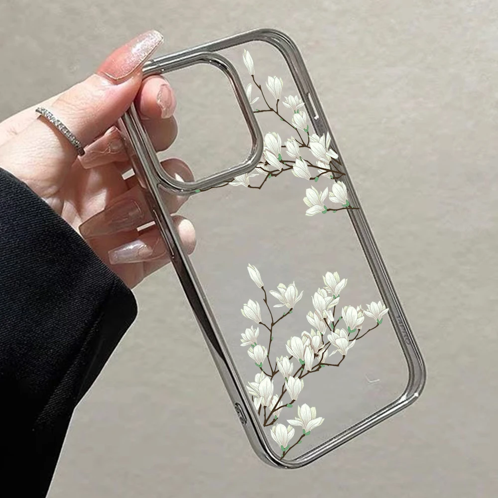 Blumen-Handyhülle für iPhone 17 15 13 14 16 11 12 Pro Max Plus 16 15 17 XR XS Hüllen Transparente Beschichtung Drop Plum Blossom Cover – Detail 2