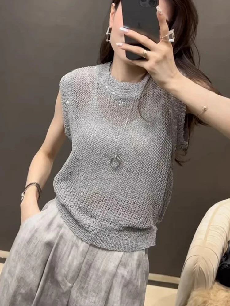 

Faionable Hollow out Svel Knitwear Loose Fit Inner Wear Summer 2025 New Sle Versatile Top Breathable Stand Size