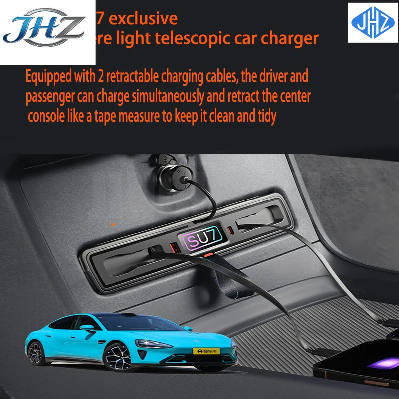 JHZ for Suitable For  SU7 Central Control Docking Station Telescopic Cable Car Charger Super Fast Charging Hidden Ambient Light