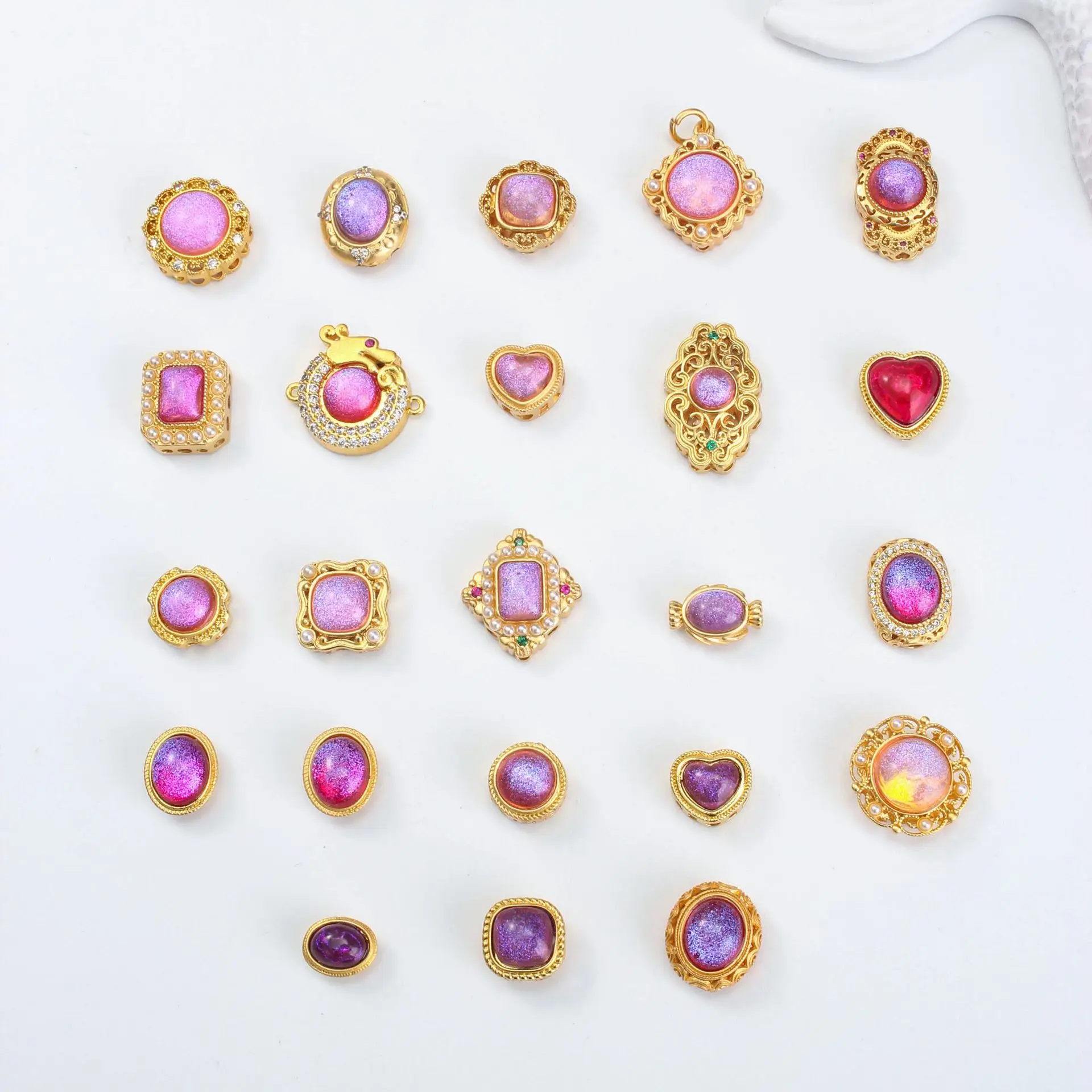 8pcs Copper Gold-plated Colored Treasure Amethyst Multi-pass Beads DIY Necklace Bracelet Jewelry Accessories Beading Materials