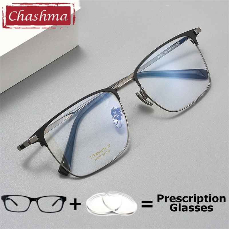 

Pure Titanium Men Prescription Glasses Office Working UV Protection Myopia Optical Crystal Progressive Recipe Lenses for Male