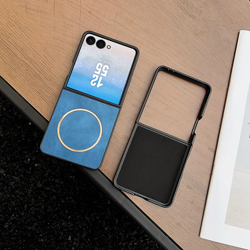 สําหรับ Samsung Galaxy Z Flip 7 FE 6 5 กรณี Vintage Magnetic PU หนัง Ultra - บาง Matte Cover สําหรับ Galaxy Z Flip7