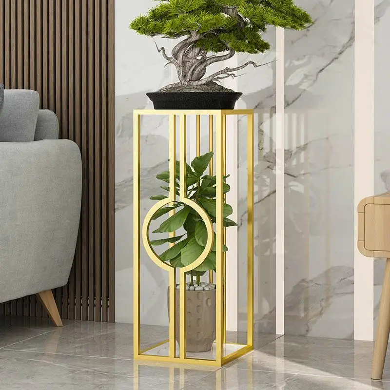 

New light luxury wrought iron flower pot rack indoor living room flower rack floor-to-ceiling marble flower rack shelf balcony