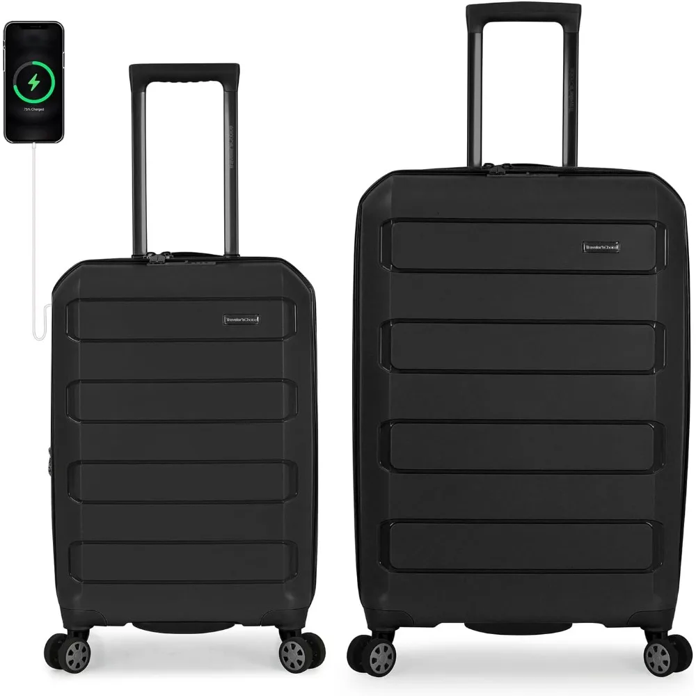 Traveler's Choice Pagosa Indestructible Hardshell Expandable Spinner Luggage, Black, 2 Piece Set