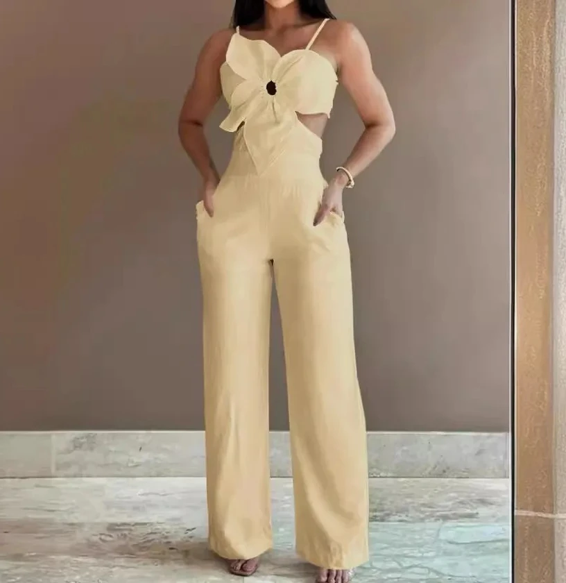 الصيف أزياء الأبيض بذلة المرأة الأزهار نمط Shirred الجوف خارج عارضة غير المتكافئة الرقبة جيب عارية الذراعين حللا