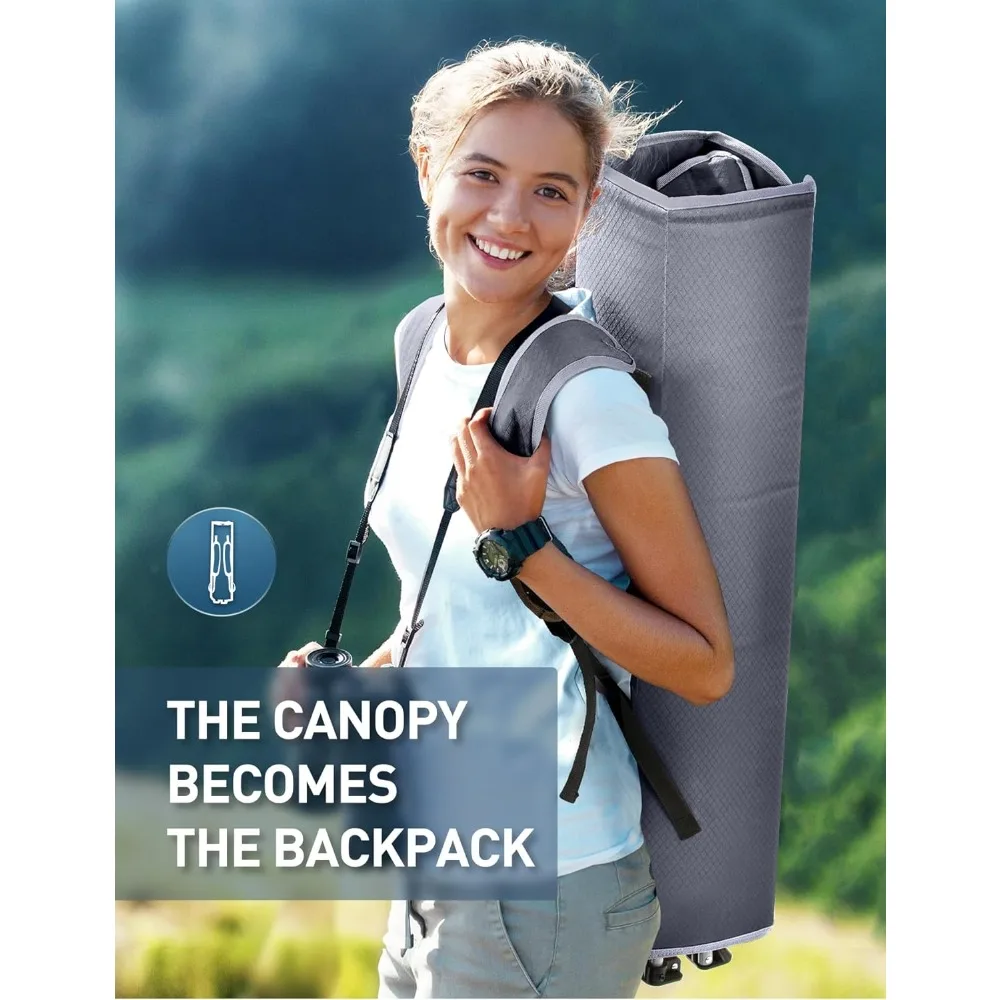 كرسي الشاطئ مع مظلة، كرسي تخييم قابل للطي مع مظلة مع حامل أكواب، جيب جانبي للتخييم، الشاطئ، الباب الخلفي