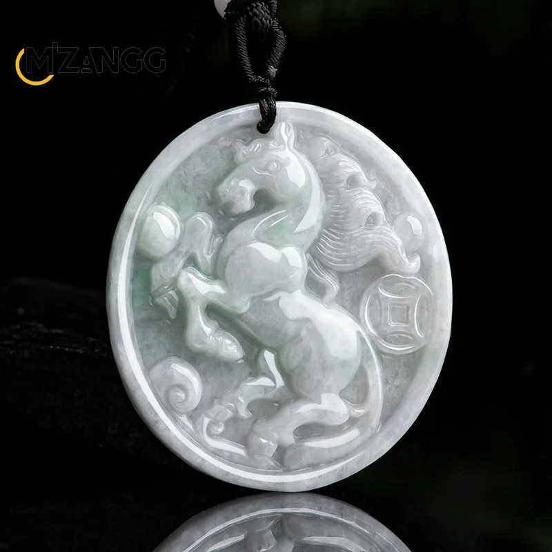 

Natural A Goods Jade Wealth Zodiac Horse Pendant Hand-carved Ruyi Auspicious Fashion Necklace for Men and Women