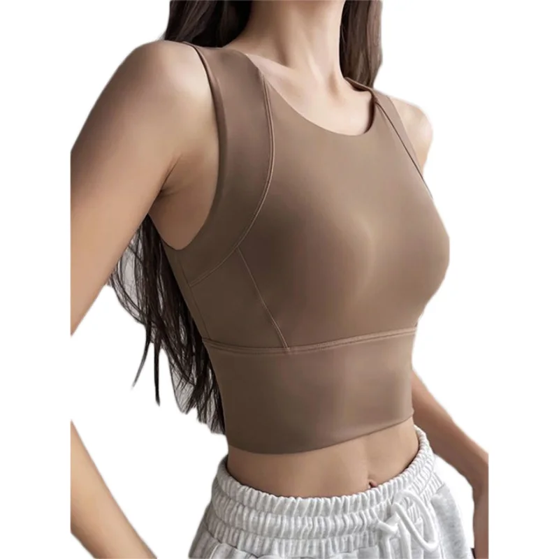 Aiithuug Bounce Control Running Crop Bra High Impact Seamless Longline Workout Crop Tank Tops Padded Tanks with Build in Cup
