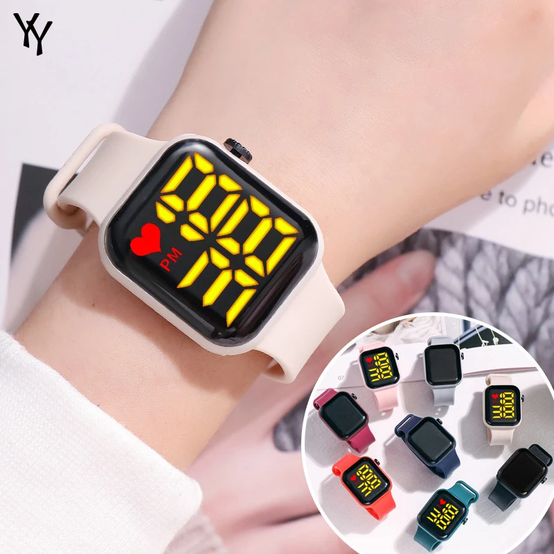 2022 New Small Square Watch Children\'s Fashion Simple Sports Waterproof Electronic Watch Couple