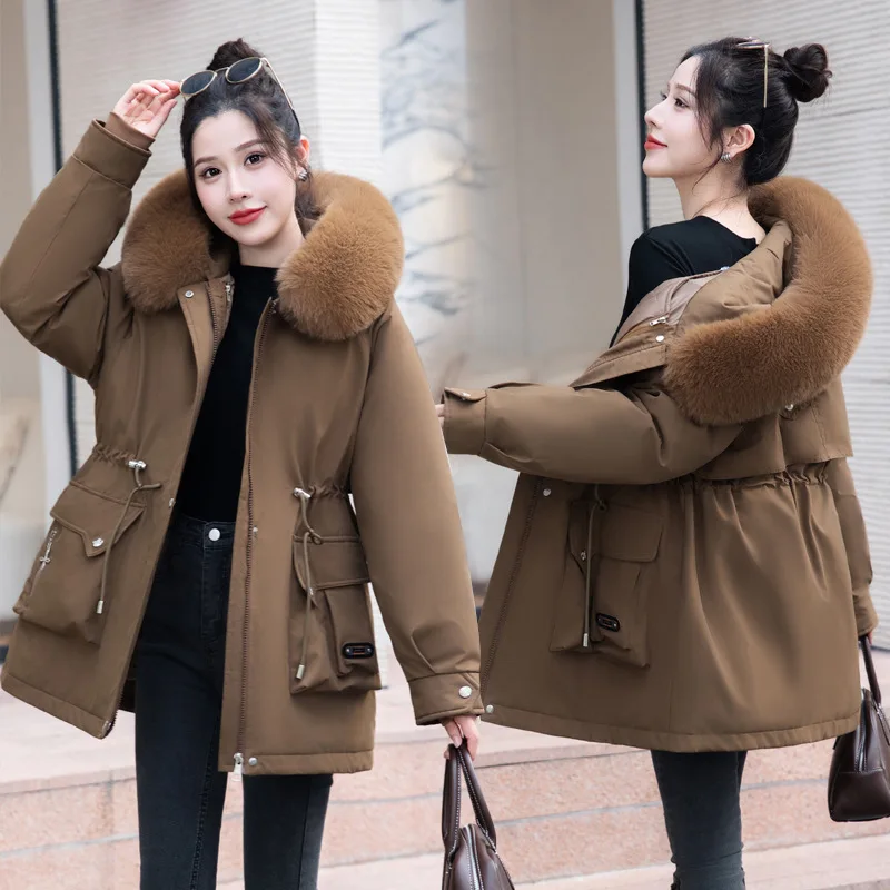 

Женская хлопковая одежда для переходящих со съемной внутренней майкой, зима 2029, новая хлопковая одежда с шерстяным воротником, облегающая посадка