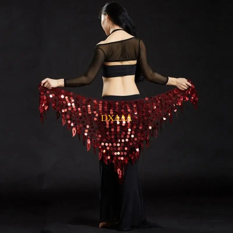 DXAA Shimmering Sequins Belly Dance Hip Scarf Adjustable Skirts Wrap Noisy for Women
