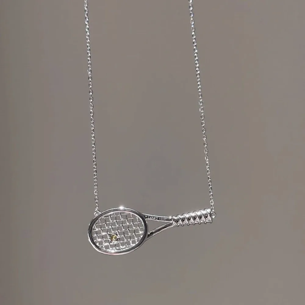 Adjustable Chain Tennis Racket Necklace Exquisite Creative Sparkling Zircon Bracelet Elegant Dazzling Sport Theme Jewelry Gift