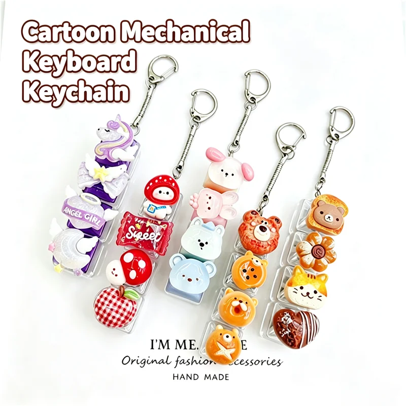 For ADHD Autism Sensory Fidget Toy 4 Keys Mini Mechanical Keyboard Keychain ASMR Click Sound Stress Relief Bag Pendant Cute Gift