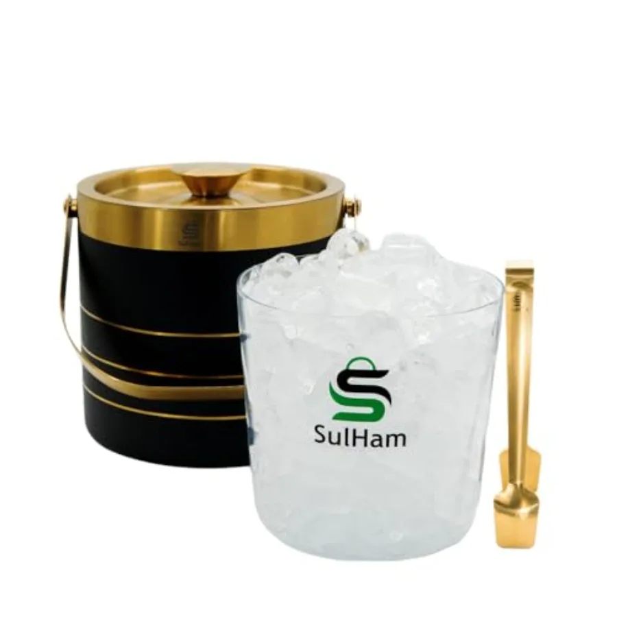 

3L - Double-walled stainless Steel Ice Bucket with lid Ice Tong and Inner Bucket for parties cocktail bars and indoor and outdo