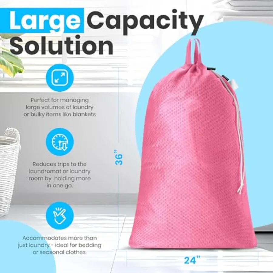 Mesh Laundry Bag 24 x 36 Inch - Extra Large Heavy Duty Bag with Handles and Shoulder Strap, Breathable, Machine Washable for Do