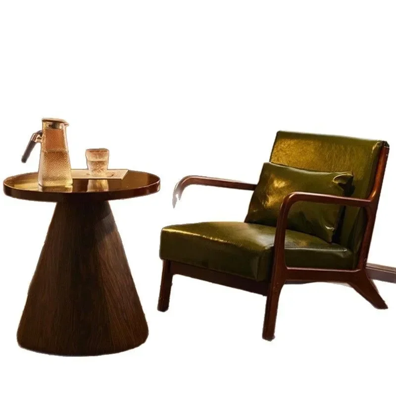 

Internet celebrity solid wood sofa chair balcony one table two retro cafe milk tea shop leisure table and chairs single