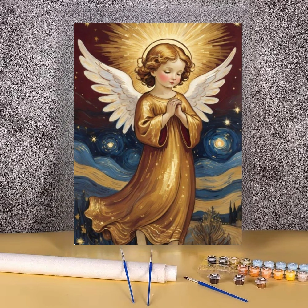 Angel Praying Portrait Modern Canvas Oil Painting Paint by Numbers for Living Room Bedroom Home Decor No Frame