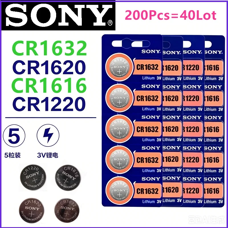 200Pcs Original SONY  battery CR1632 CR1220  CR1620 CR1616 Watch Toy Car Key Remote Control Button  Coin Cells
