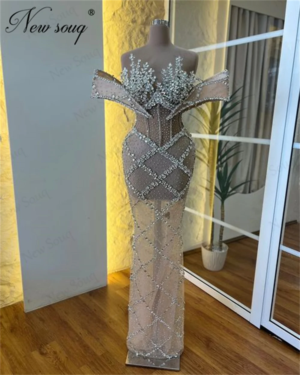 Vestidos De Noche transparentes De sirena, elegantes, con hombros descubiertos, vestido De fiesta De boda con cuentas, Vestidos De Noche, Vestidos De cóctel personalizados