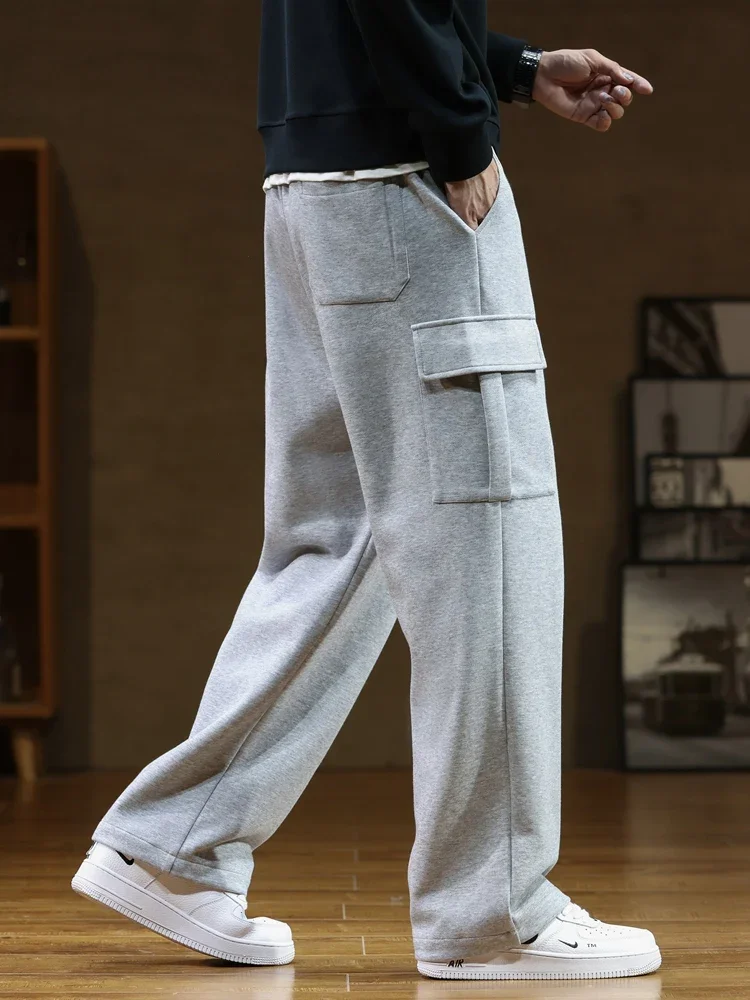 2024 Autumn New Sweatpants Men Multi-Pockets Drawstring Cotton Casual Track Pant Male Loose Straight Trousers Large Size 8XL