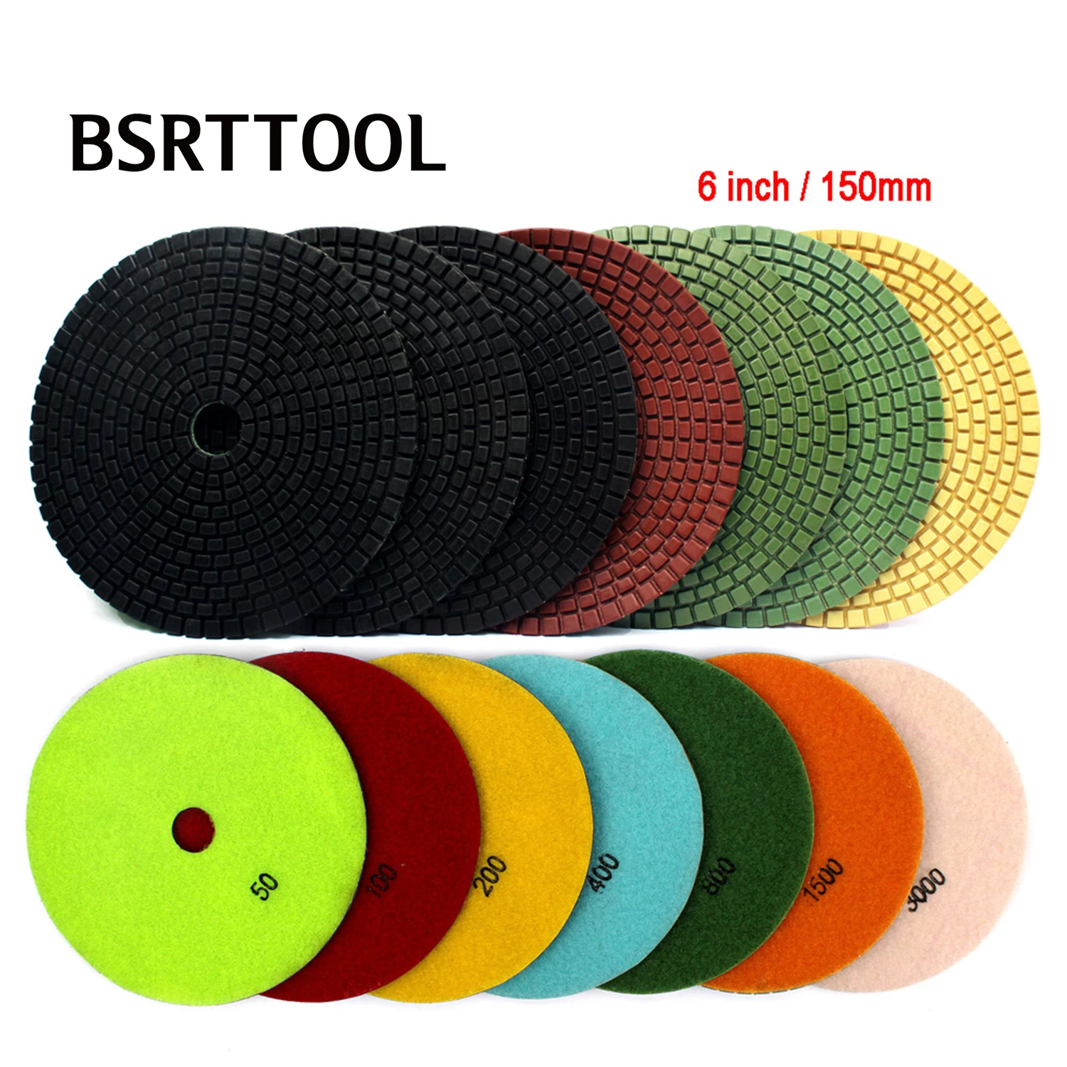 BSRTTOOL 3pcs Diamond Polishing Pad Wet Abrasive Tool for Marble Granite Concrete Glass 4/5/6 Inch