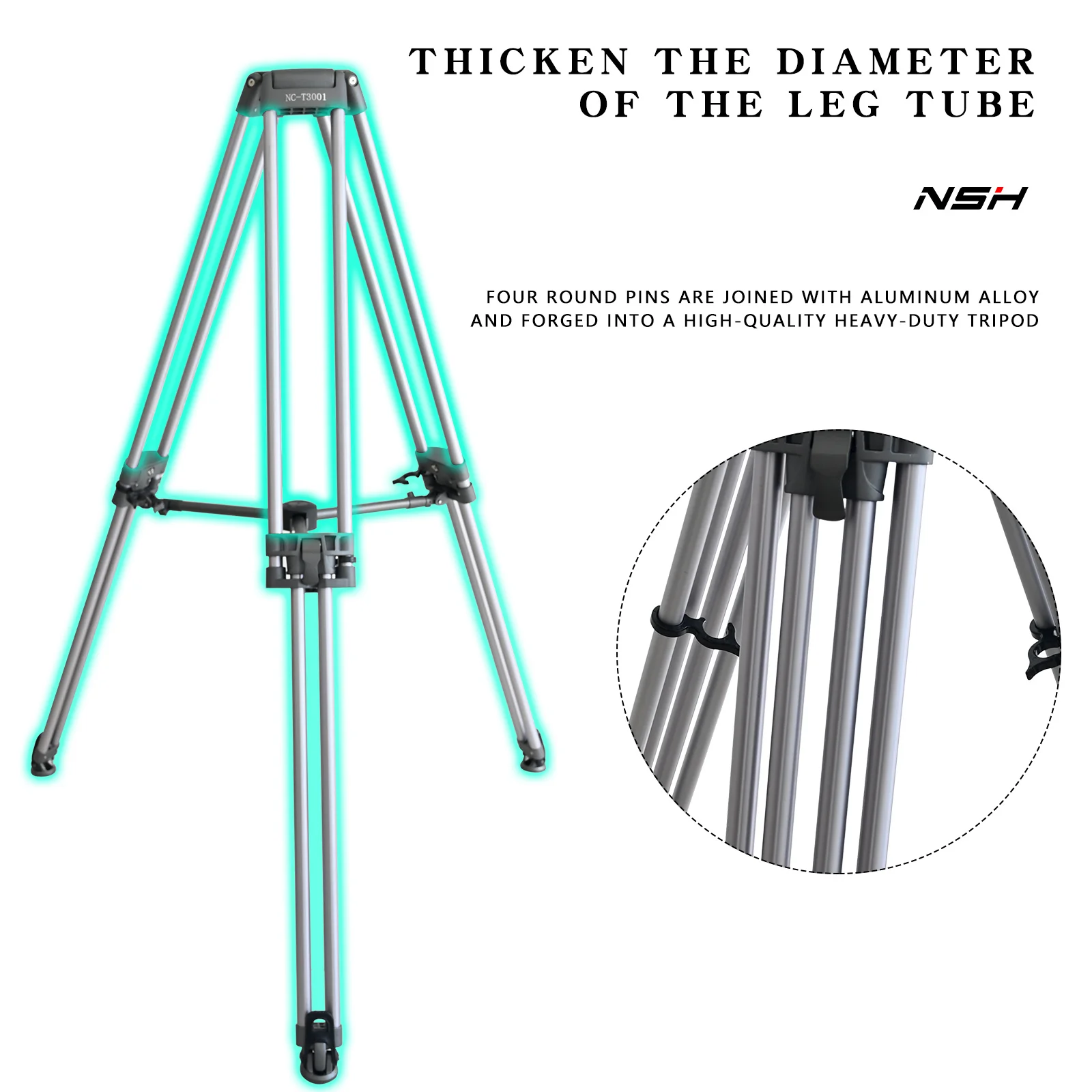 NSH Camera Tripod Stand Professional Collapsible Tripod with 100mm Bowl Photography Equipment