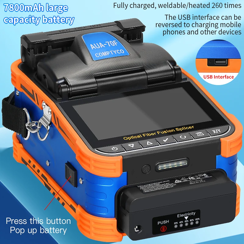 AUA-70F Fully Automatic Fiber Optic Fusion Splicer 6 Motors Multilingual SM MM Fiber Core Welding Machine With VFL OPM