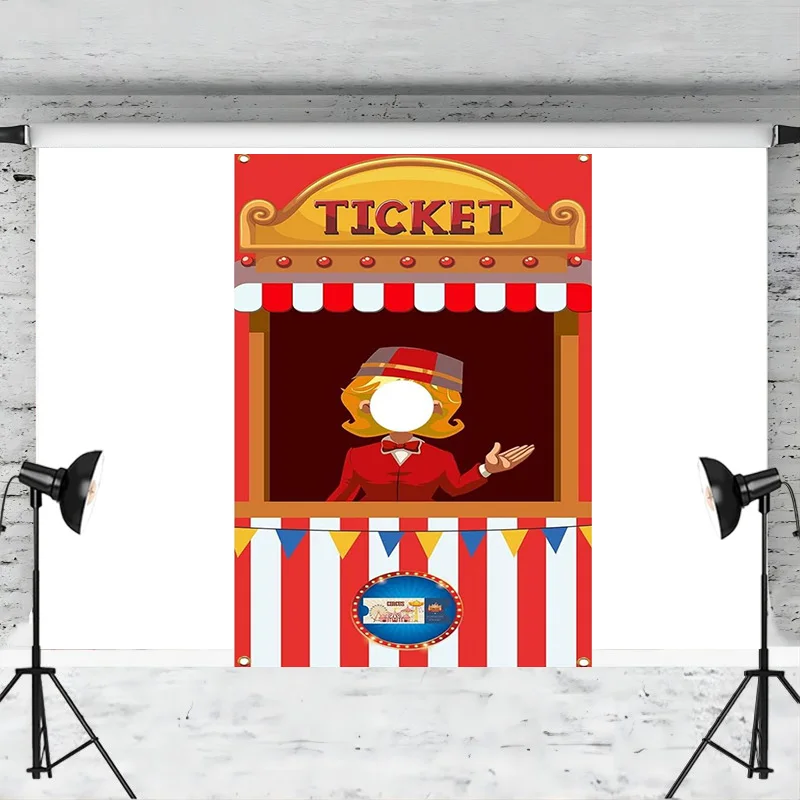 Carnival Ticket Backdrop Banner Carnival Circus Background for Photography Ticket Seller Pretend Play Party Decoration Supplies