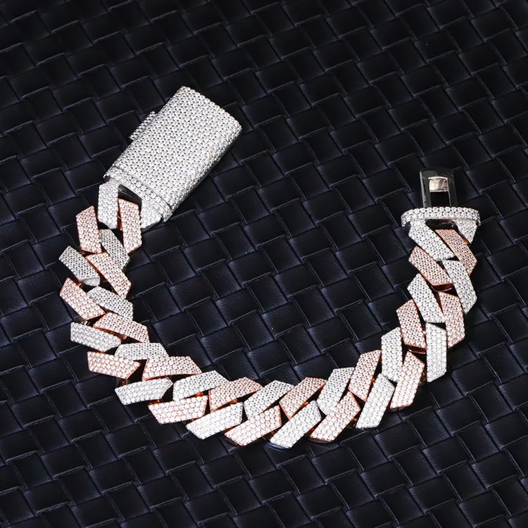 to Ship Ready Hiphop Jewelry Moissanite Bracelet 20MM 4 Row 925 Silver Iced Out VVS Moissanite Cuban Link Chain Bracelet for Men