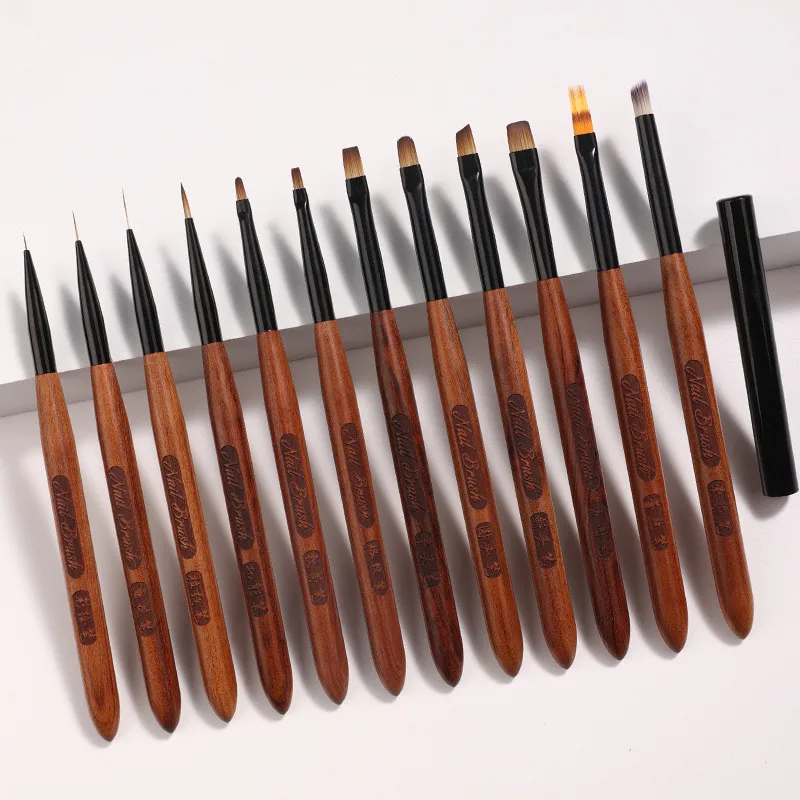 1/12개 네일 아트 브러쉬 12개 네일 라이너 브러쉬 네일 페인팅 펜 아크릴 UV 젤 브러쉬 크리스탈 옴브레 매니큐어 도구 네일 브러쉬