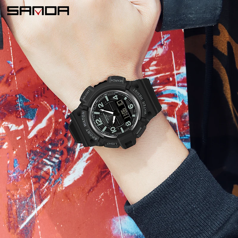 SAMDA New Sport Watches For Men 50M Waterproof Clock Alarm Dual Display Quartz Wristwatch Military Resisitant Mens Watch