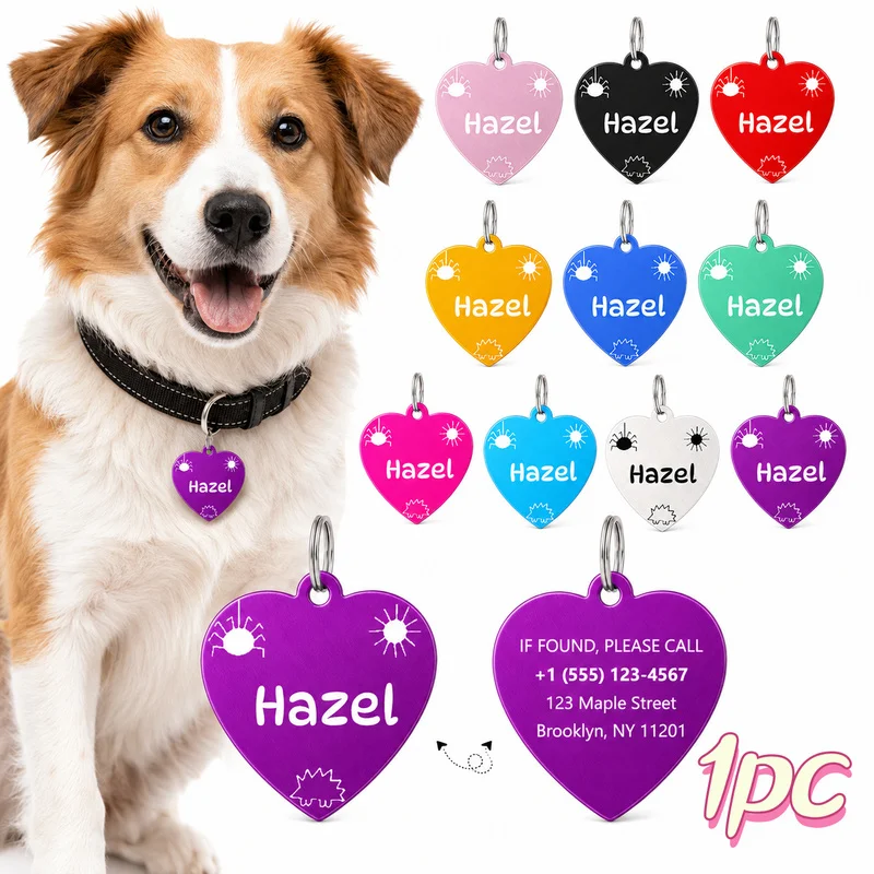 Personalized Anti-Lost Pet Tags for Cats & Dogs, Free Double-Sided Engraving of Name, Phone Number and Address
