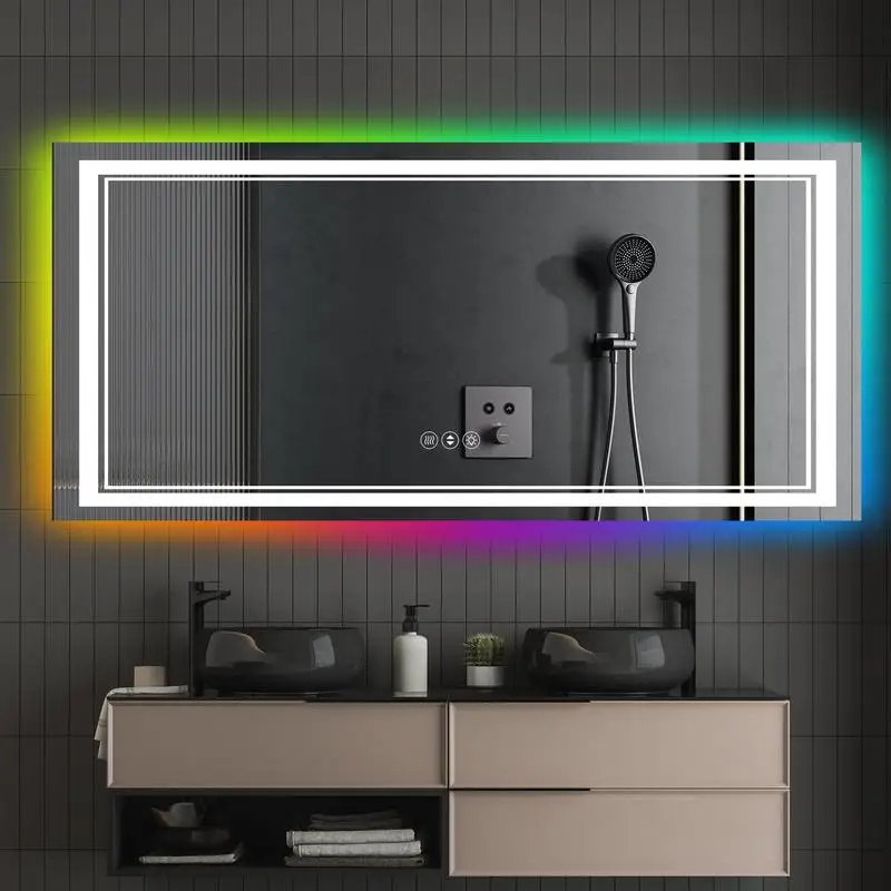 

84x32 Inch Frameless LED Smart Bathroom Mirror with RGB Backlight