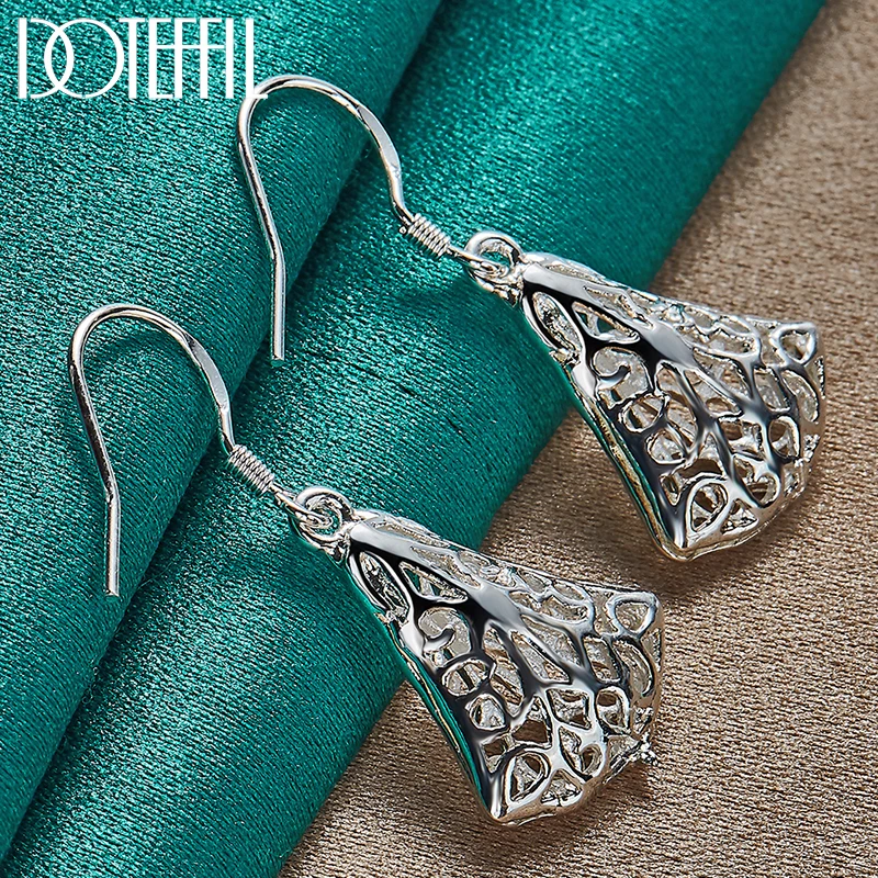 DOTEFFIL 925 Sterling Silver Hollow Sector Drop Earrings For Woman Wedding Engagement Fashion Party Charm Jewelry