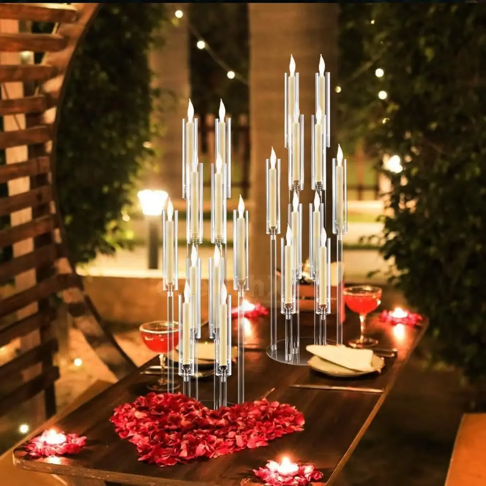 

2pcs Clear Candle Stand 10 Arm Acrylic Candelabra Wedding Centerpieces for Party Candlestick Holder Fit 0.8 LED Candle 33.7inch