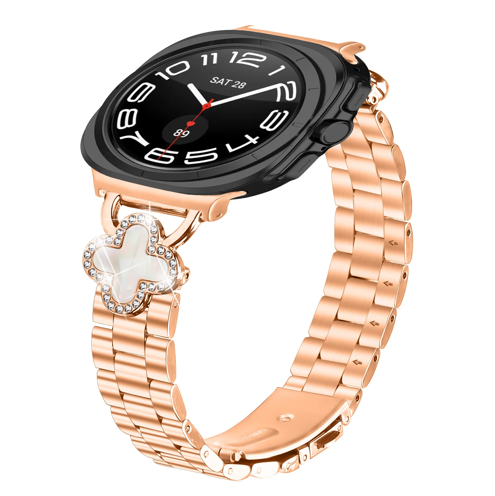 For Samsung ultra47MM/2 Four-leaf Clover Light Small Three-ball Steel Band Smart Watch Band Adjustable