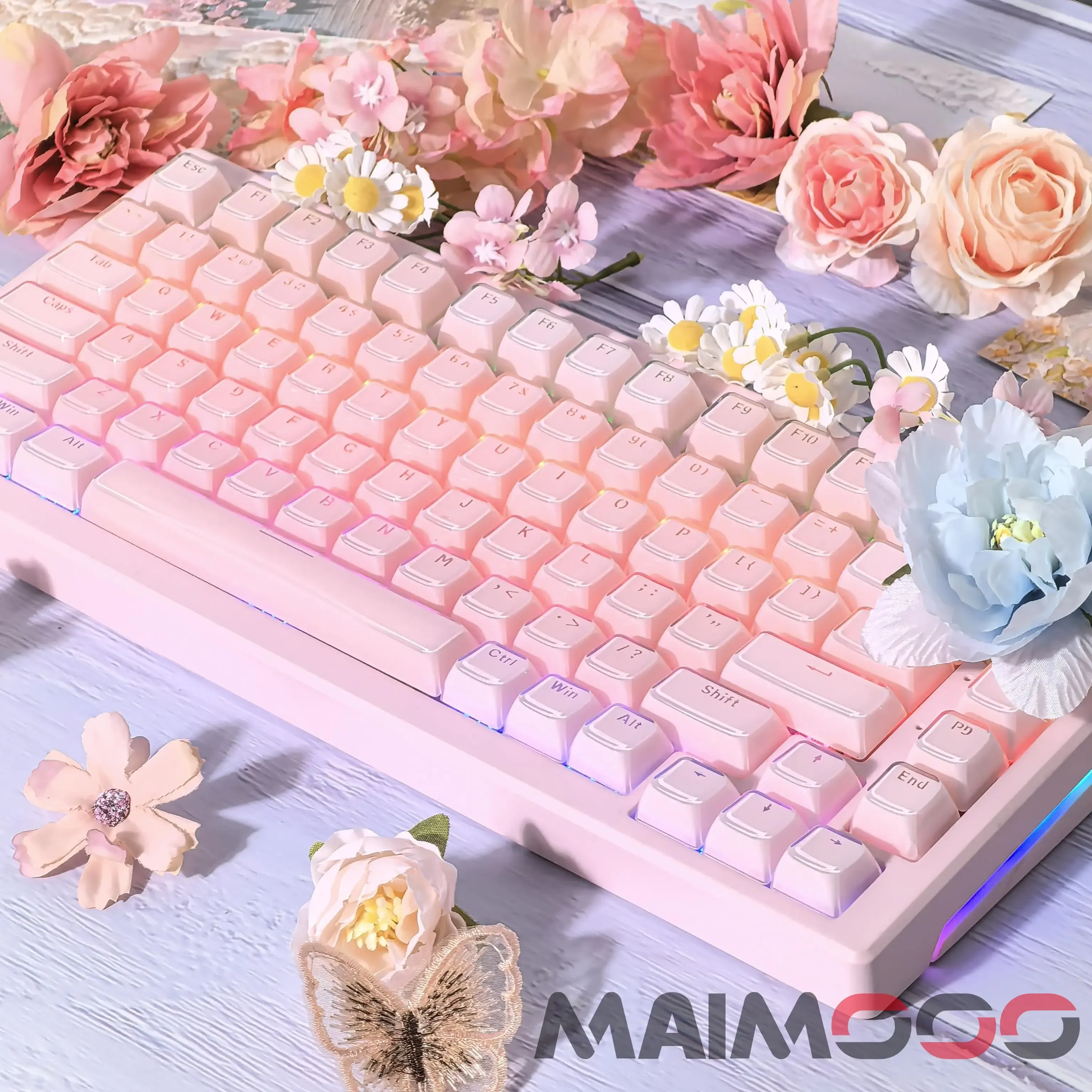 

Pink Crystal Keycap Set MDA Profile PC Two-color Injection Translucent Jelly Keycaps for DIY Mechanical Keyboard Girls Gifts