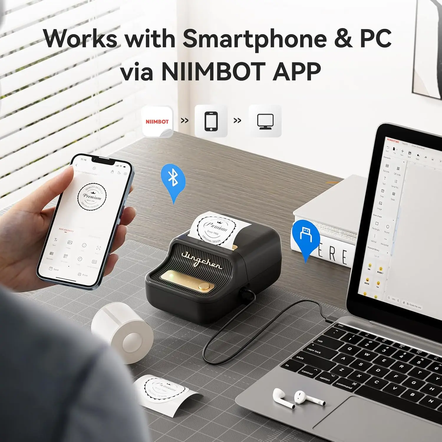 Imagem -04 - Niimbot-impressora de Etiquetas Térmicas sem Fio Mini Impressora Portátil Bluetooth Adesivo sem Tinta Fabricante Oficial 300dpi B21 Pro B21 b1 200dpi