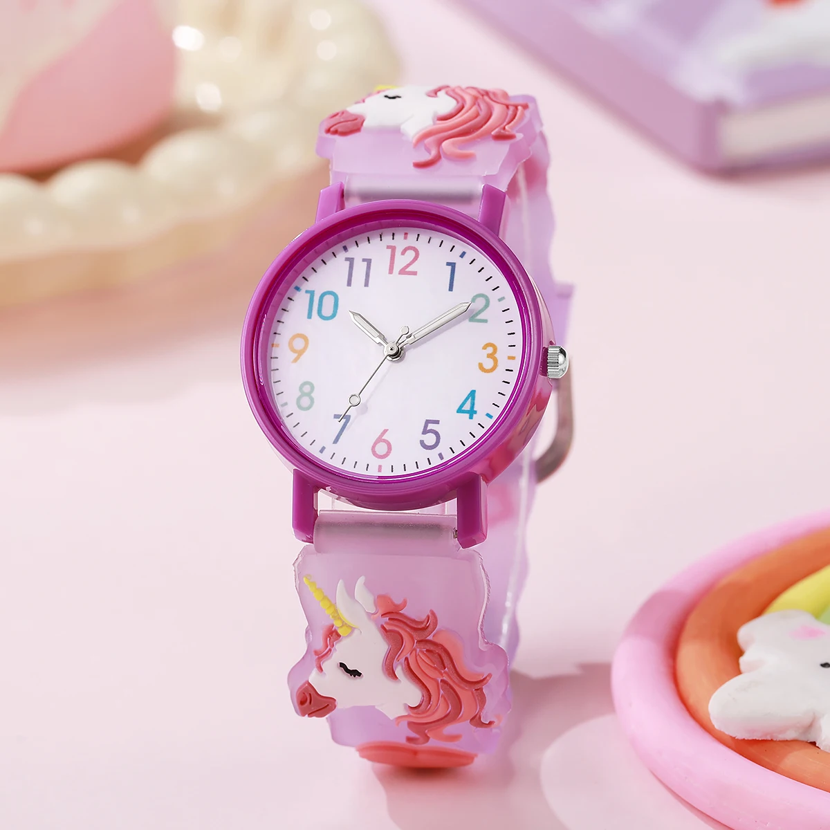 Fashion cute children's watch unicorn pattern color scale, suitable for daily school wear, Christmas gifts