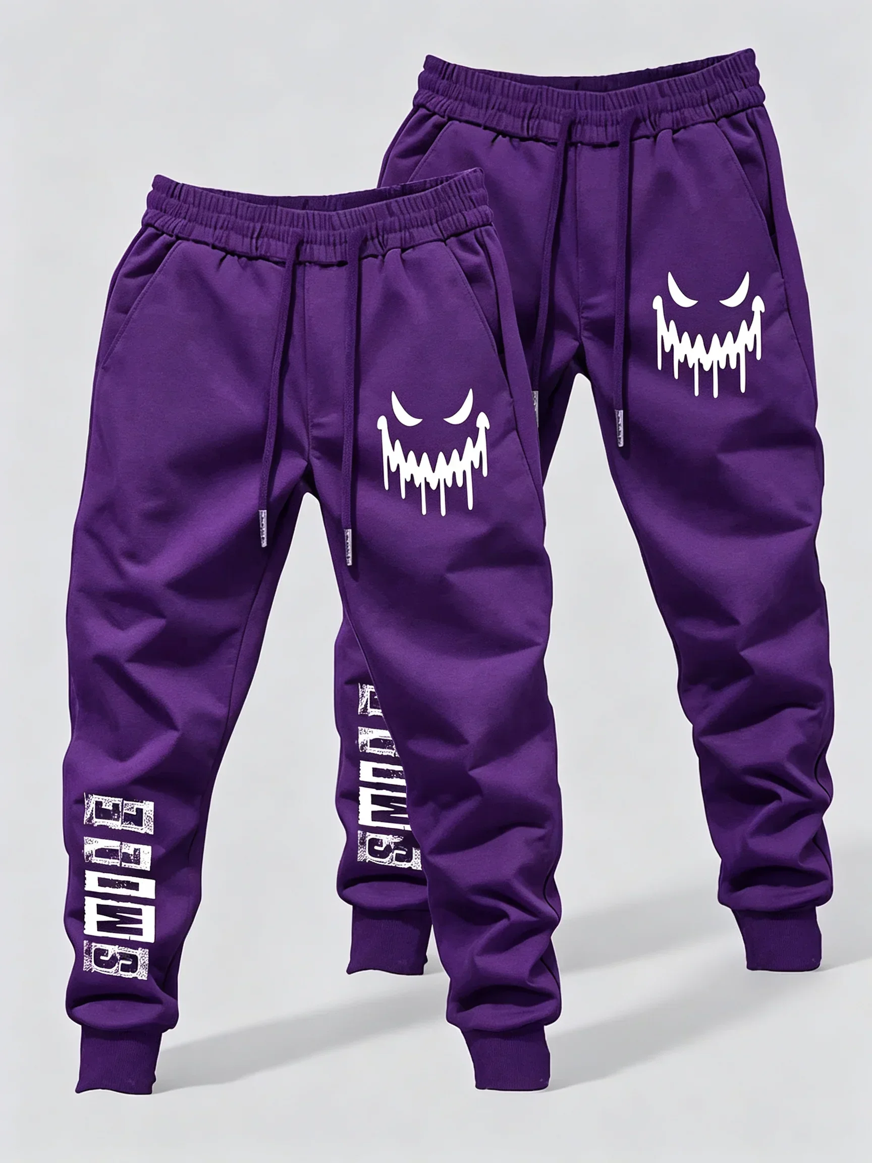 2er-Pack Herren-Freizeit-Jogginghosen mit gruseligem Dämonengesicht-Motiv, elastischem Bund, gerippten Bündchen an den Knöcheln, Streetwear, Lauf- und Fitnesshosen – Detail 6