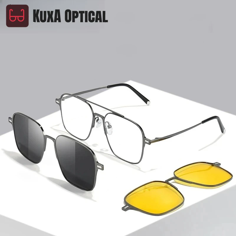 

Солнцезащитные очки из чистого титана с магнитной клипсой, мужские поляризационные солнцезащитные очки ночного видения по рецепту, женские оптические очки для близорукости
