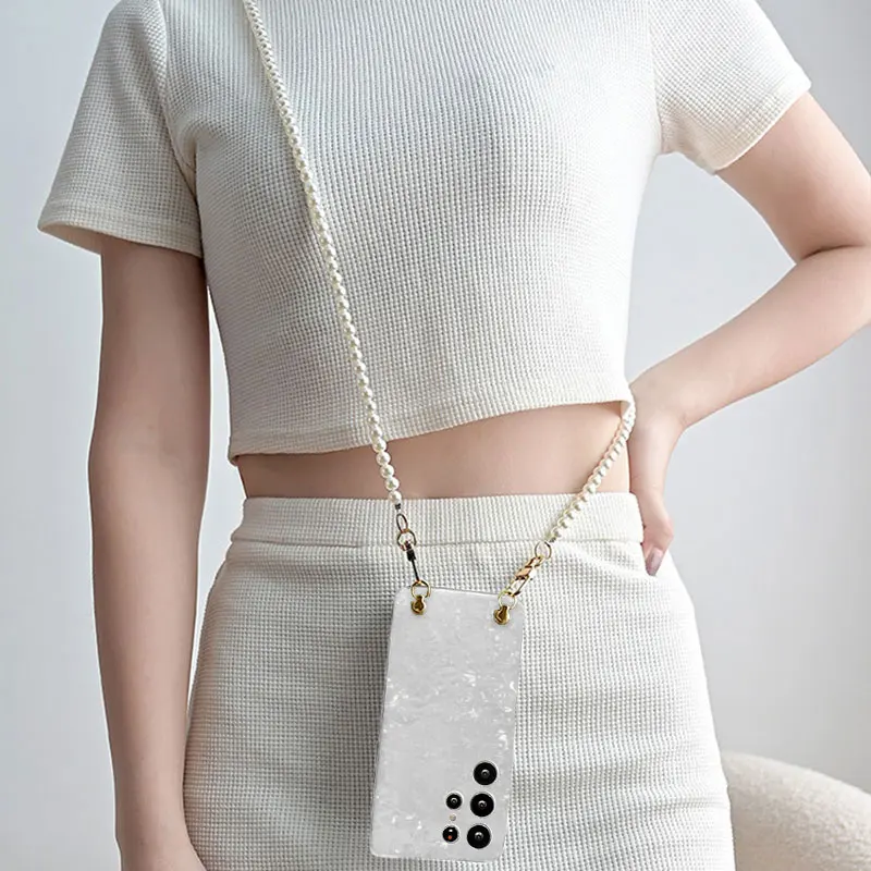 S23 ultra Crossbody Pearl Lanyard Phone Case For Samsung S23 Case Chain Cover For Samsung Galaxy S23 / S23 Ultra S25 S24 FE Case