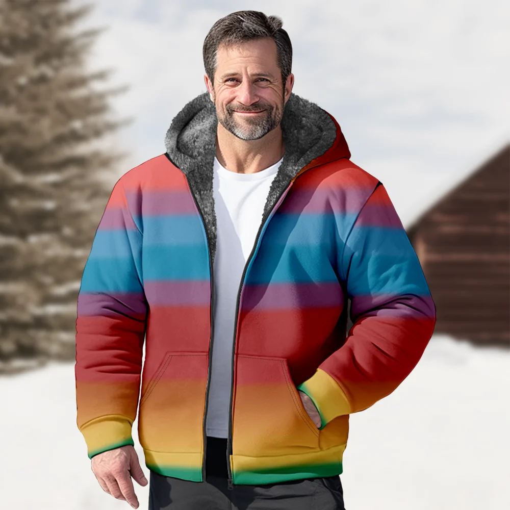 Cappotti invernali da uomo, cappotti in cotone con motivo sfumato arcobaleno, soprabito elasticizzato in stile 3D da viaggio