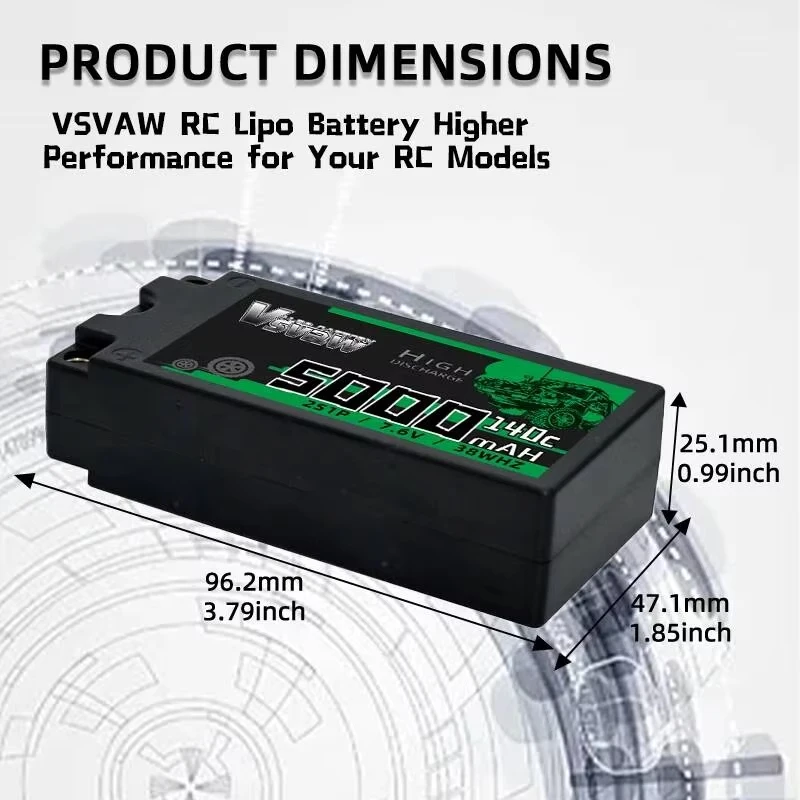 VSVAW 2S Lipo Battery 7.6V 5000/5200/5500/5600/5800/6000mAh 120C/150C With 5MM T/XT60 Plug Hardcase for 1/10 RC Truggy Car Truck