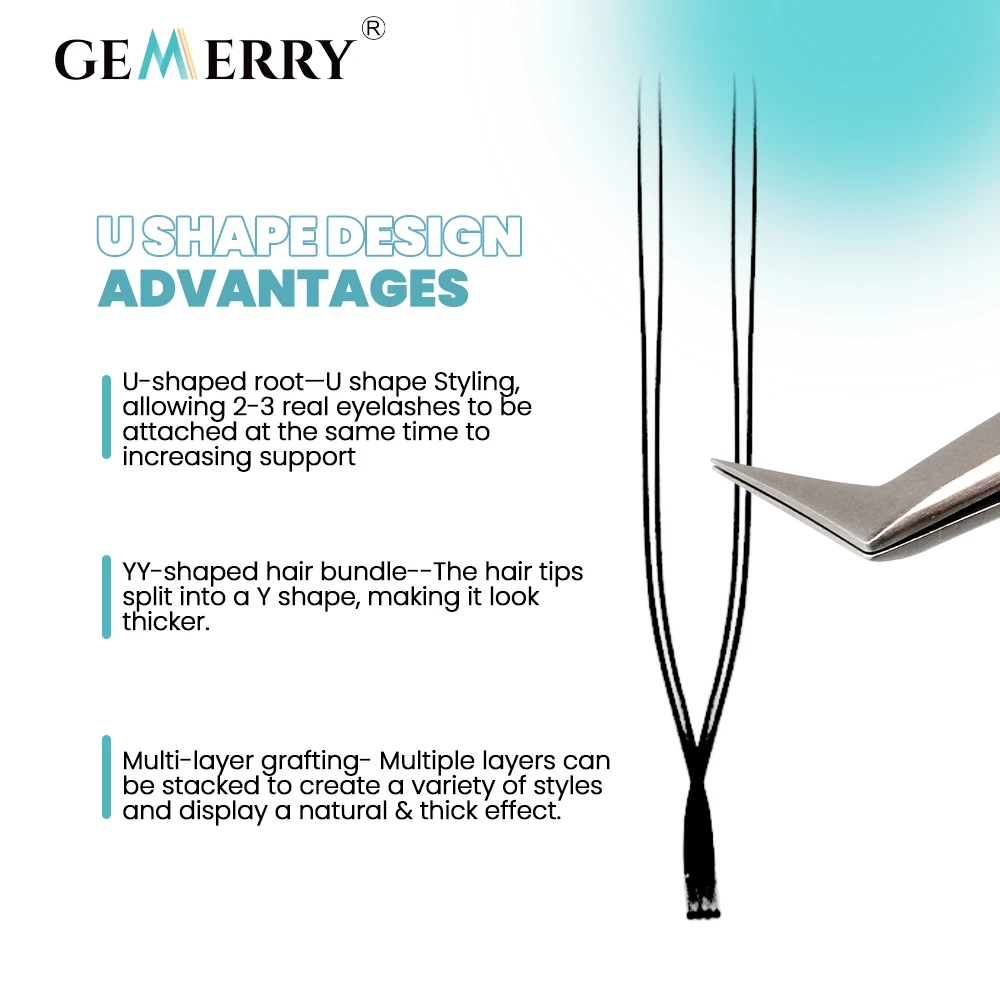 GEMERRY U Shape YY Eyelash  Double Tips Extension  Eyelashes Premium Curl C/D Natural DIY Premade Fan Lashes Wispy False Lashes